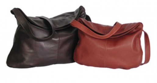 Large Open Pleated Leather Shoulder Bag