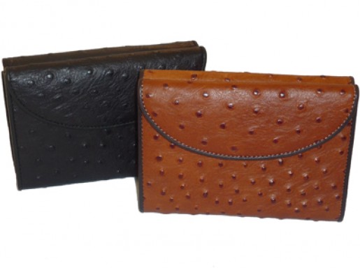 Double Flap Ladies Ostrich Leather Wallet