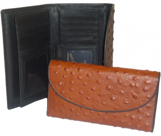   Ostrich Leather Checkbook Wallet